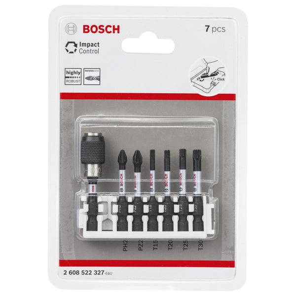 Bosch PRO Impact Set mit Quick Change-Bithalter und Pick and Click-Einsätzen PH2; PZ2; T15; T20; T25; T30; QC BH 55 mm 8-tlg. - 2608522327