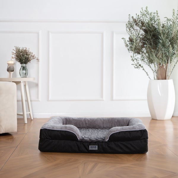 Home Deluxe - Orthopädisches Hundebett SCOOBY - Maße: 120 x 85 x 20 cm, Farbe: Schwarz / Grau , inkl. Tierdecke und Rugbyball, Baumwollfüllung, waschbarer Bezug I Hundebett Hundekissen Bett für Hunde