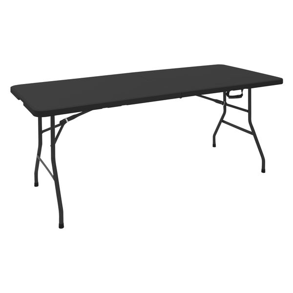 ML-Design Campingtisch klappbar Schwarz 180x74 cm Kunststoff, Klapptisch mit Tragegriff, Falttisch für Garten Terrasse Balkon, Gartentisch 6 Personen, Buffettisch Partytisch Koffertisch Flohmarkttisch