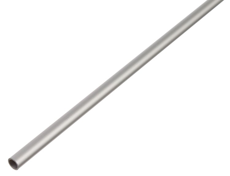 Ein einzelnes, glattes Aluminiumrohr als Rundrohr für verschiedene Heimwerkerprojekte.