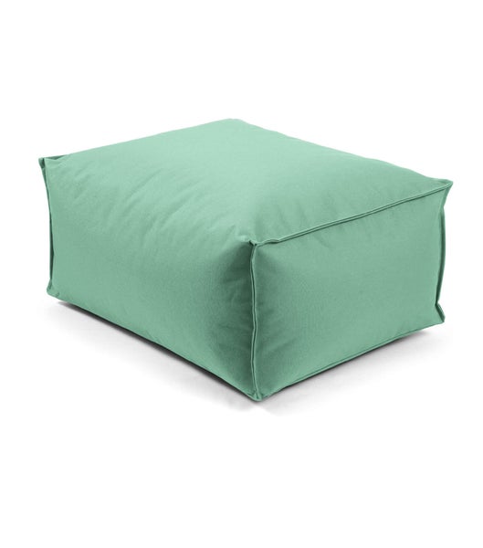 Outdoor Pouf o. Hocker 60x45cm für Balkon & Garten 'Der Ruhestifter' Sitzhocker eckig, Bodenkissen, Sitzwürfel, Sitzpouf, Fußhocker & Beistelltisch mit EPS-Perlen Füllung, Eukalyptus, Grün