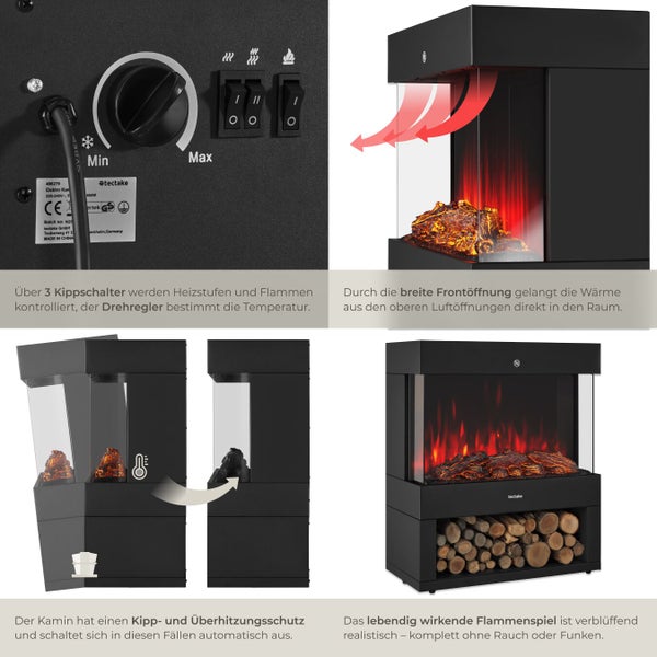 Elektrischer Kamin mit Heizstufen und Flammeneinstellung sowie Überhitzungsschutz