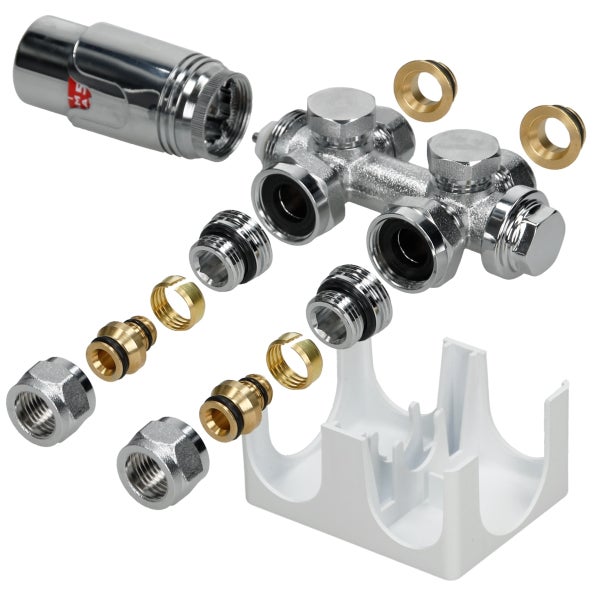 ECD Germany Design Paneelheizkörper Stella Mittelanschluss 370 x 1600 mm Weiß mit Anschlussgarnitur Thermostat Universal Eck- und Durchgangsform, Flach Einlagig Vertikal, Heizkörper Badheizkörper