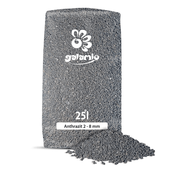 Galamio Ziersplitt Anthrazit, Körnung 2 bis 8 Millimeter, 25 Liter Sack.