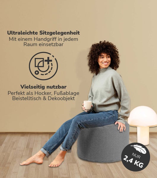mokebo Pouf, Hocker o. Sitzhocker 'Der Ruhepouf', nachhaltiger Sitzpouf aus Recyclingstoff in Grau