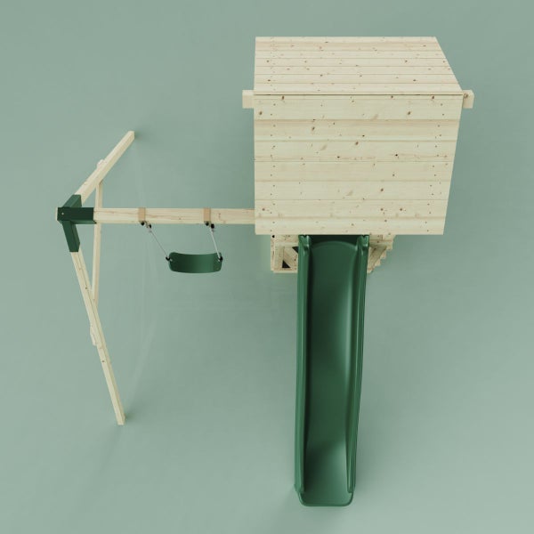 Spielturm mit Schaukel und Rutsche aus Holz