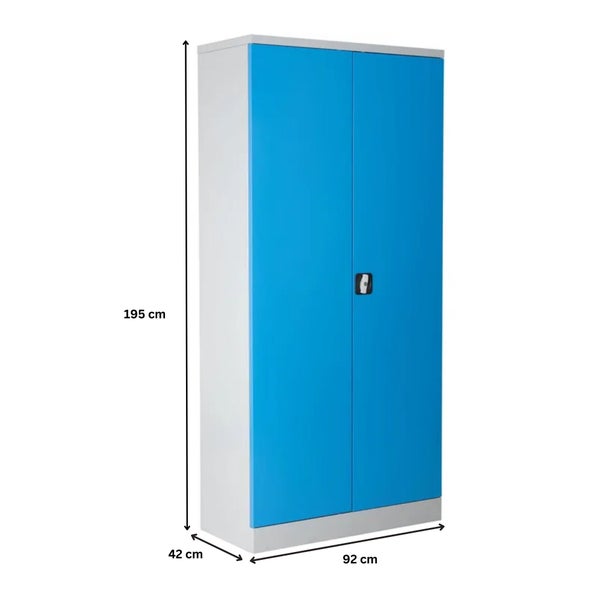 PROREGAL Stahlschrank Bee 7 Fachböden HxBxT 195 x 92 x 42 cm Pulverbeschichtetes Fachbodenmaterial Grau & Hellblau