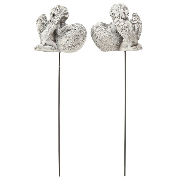 Zwei Gartenstecker mit Engel und Herz