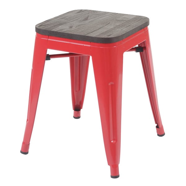 Roter Hocker mit Sitzfläche aus Holz