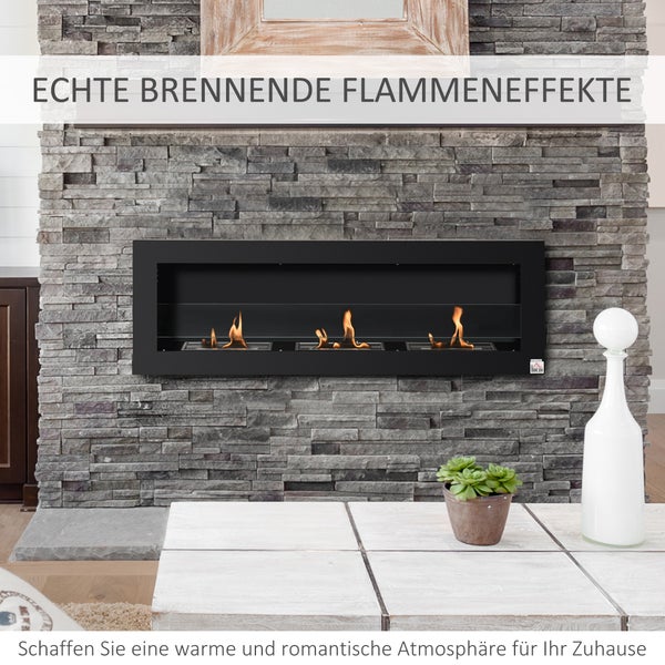 HOMCOM, Ethanol-Kamin, Bio-Ethanol-Brenner, 120B x 15T x 40H cm, Stahl, Schwarz