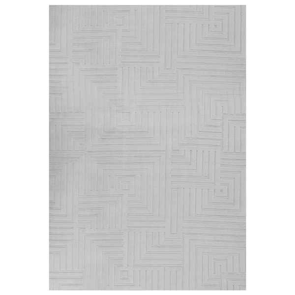 Rechteckiger Teppich mit geometrischem Reliefmuster in Liniendesign für den Wohnbereich.