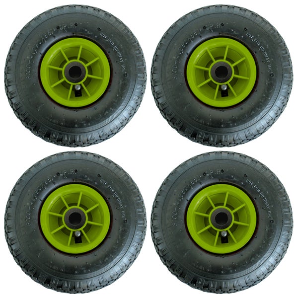 Vier Räder mit Reifen und Kunststofffelge für Schubkarren und Transportwagen