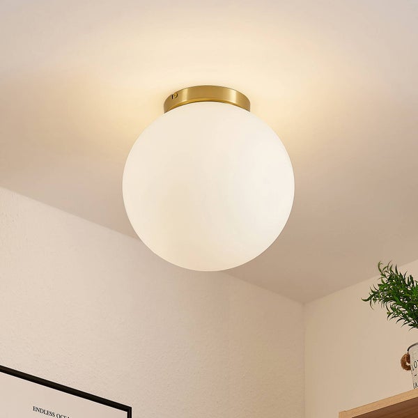 Lindby Deckenlampe Meriala in Weiß aus Glas (1 flammig, E27) - Deckenleuchte Lampe Wohnzimmerleuchte