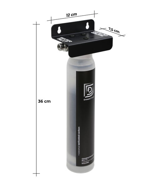 DreamFilters Wasserfilter mit den Maßen 36 cm Höhe, 12 cm Breite und 7,5 cm Tiefe