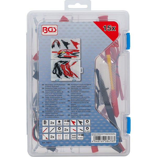BGS technic Messkabel und Prüfspitzen Zubehör-Sortiment in transparenter Verpackung
