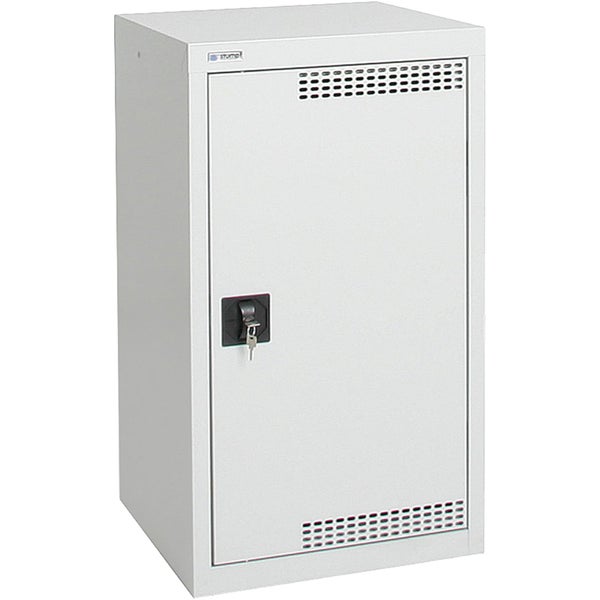 Stumpf Metallschrank mit abschließbarer Tür und Lüftungsschlitzen, lichtgrau.