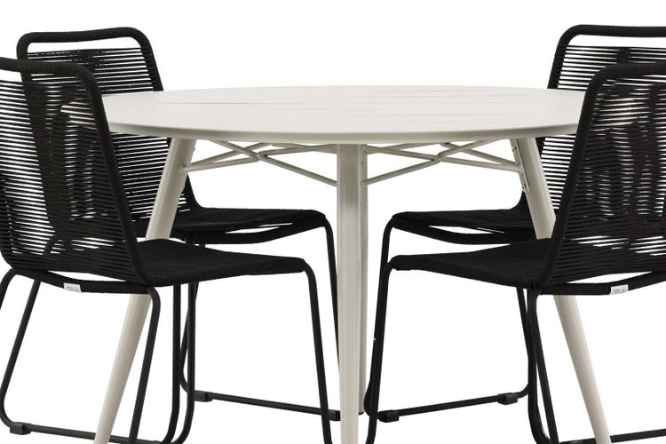 Lina Gartenset Tisch Ø120cm beige, 4 Stühle Lindos schwarz. 120 X 120 X 74 cm