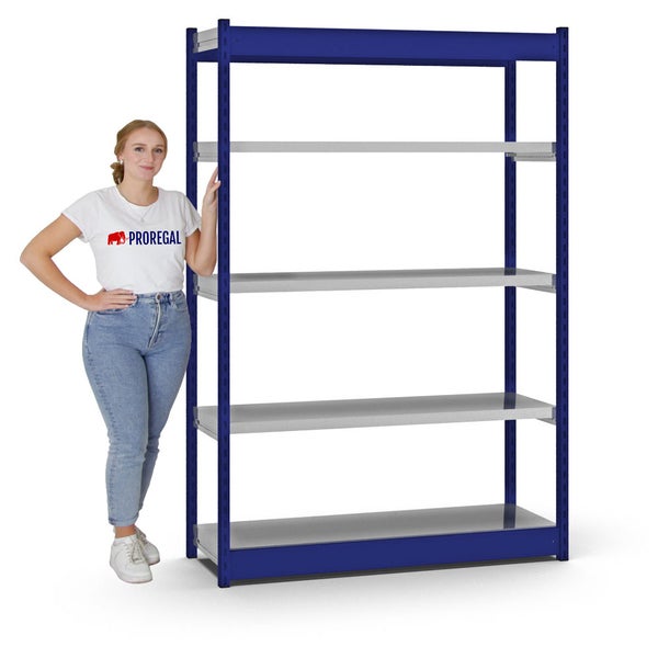 PROREGAL Fachbodenregal Stecksystem Vierkant-Profil Grundregal HxBxT 200 x 132,5 x 40 cm 5 Ebenen Einseitige Bauart Fachlast 200 kg Enzianblau