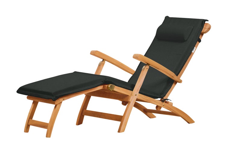 Deckchair Auflage mit Nackenkissen im Set anthrazit grau für Gartenliege Hochlehner