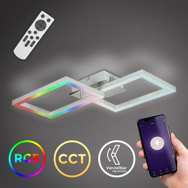 Deckenleuchte 50x38 cm - 30W, 3300lm, LED, smart, dimmbar, CCT, RGB, silberfarbig