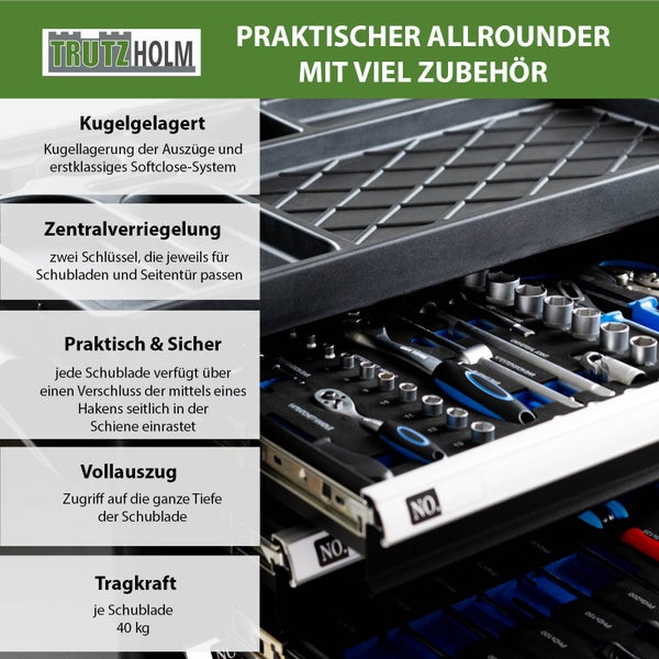 Werkstattwagen BUDDY bestückt 110tlg. Werkzeug 6 Schubladen 90 x 84 cm Seitentür Vollauszug