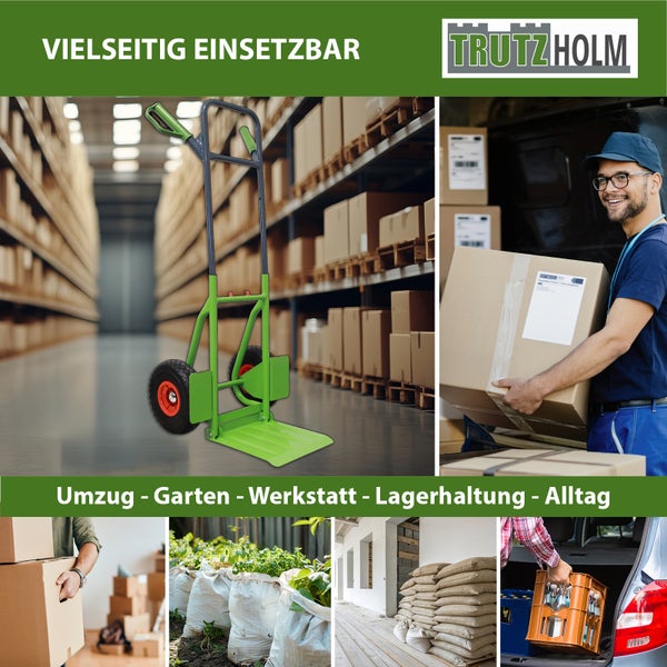 Sackkarre Stahl 200 kg 112,5 cm Höhe große klappbare Ladefläche 29x29 cm pannensichere PU-Räder