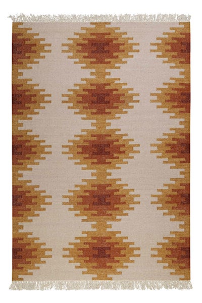 Kelim Teppich Beige Ocker aus Wolle Belle Green Looop 80x150 cm