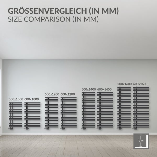 ECD Germany Iron EM Design Badheizkörper - 600 x 1200 mm - Anthrazit - Designheizkörper Paneelheizkörper Heizkörper Handtuchwärmer Handtuchtrockner Heizung Radiator