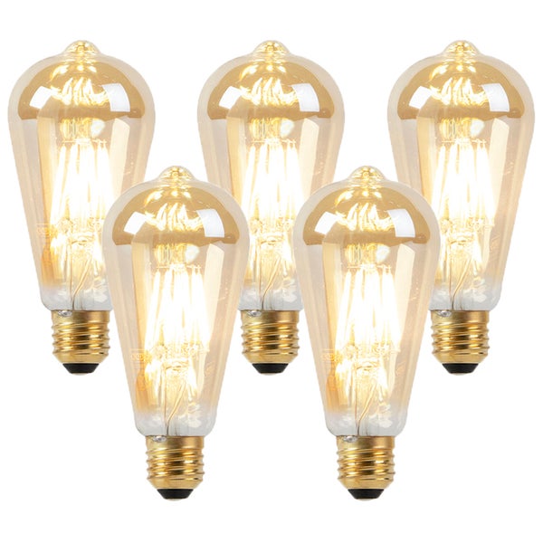 Fünfer Pack LED Filament Leuchtmittel in Edison Form ST64 mit E27 Sockel.