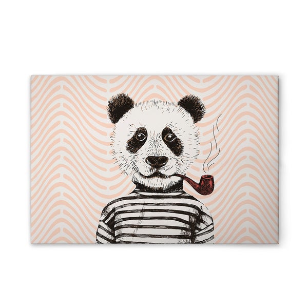 Leinwandbild mit einem Panda mit Pfeife und gestreiftem Oberteil