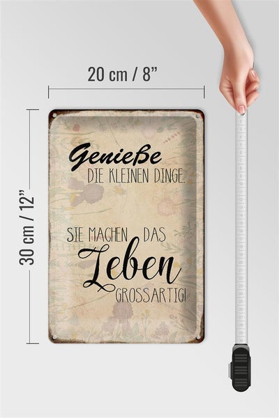 Blechschild Spruch 20x30cm genieße kleine Dinge Leben