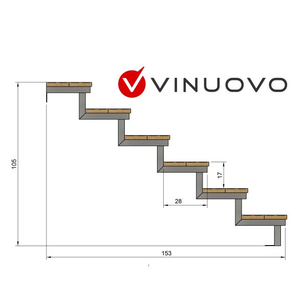 OSLO - Stahltreppe Außen H105cm 6 Treppenstufen Holz KDI Breite 80cm