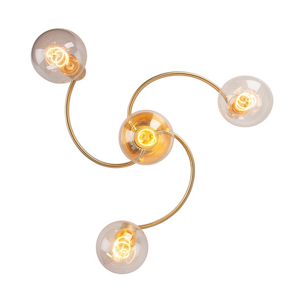 Deckenleuchte mit drei Glühbirnen und einem goldenen Gestell