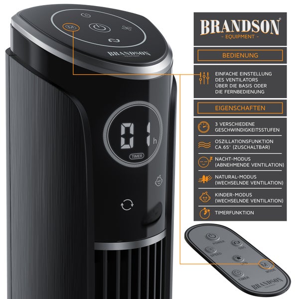 Brandson Turmventilator mit Fernbedienung 108 cm, Ventilator GS, Standventilator, Neigungswinkel 10°, zuschaltbare Oszillation, 3 Geschwindigkeiten