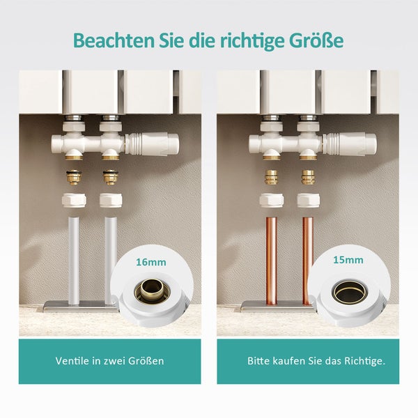 EMKE Heizkörperthermostat Multiblock-Set – Anschlussarmatur mit Thermostat für Heizkörper und Handtuchtrockner, Heizungszubehör in Eck- und Durchgangsform φ16 φ15xG1/2, Weiß