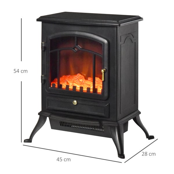 HOMCOM Elektrokamin, Flammeneffekt, 1000/2000W, Überhitzungs-Schutz,  45 x 28 x 54 cm, gehärtetes Glas, PP, ABS, Schwarz