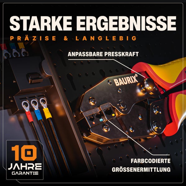BAURIX® Crimpzange Set mit 700 Kabelschuhe und Abisolierzange I Kabelschuhzange für 0,50-6,00 mm² Kabelhülsen I Kabelschuh Zange, Crimpzangen, Krimpzange, Crimp Zange, Presszange