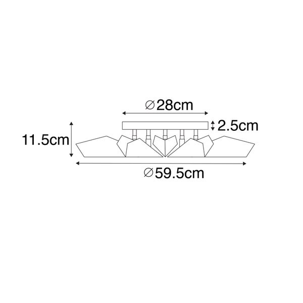 Technische Zeichnung einer Deckenleuchte mit Maßangaben