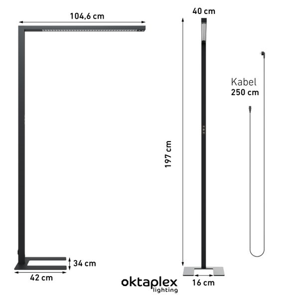 Büro Stehleuchte Alva LED dimmbar 10800 Lumen 2700K-5700K Aluminium Stehlampe schwarz 80W Arbeitsleuchte mit Präsenzsensor Touch-Panel