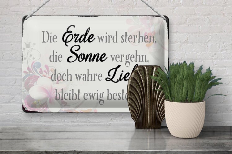 Blechschild Spruch 30x20cm wahre Liebe bleibt ewig bestehen