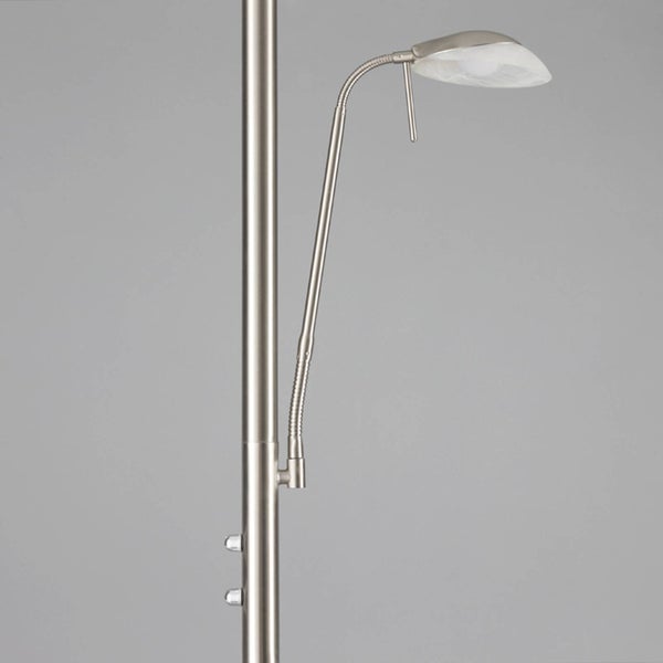 Deckenfluter mit verstellbarem Lesearm aus Metall und Glasschirm