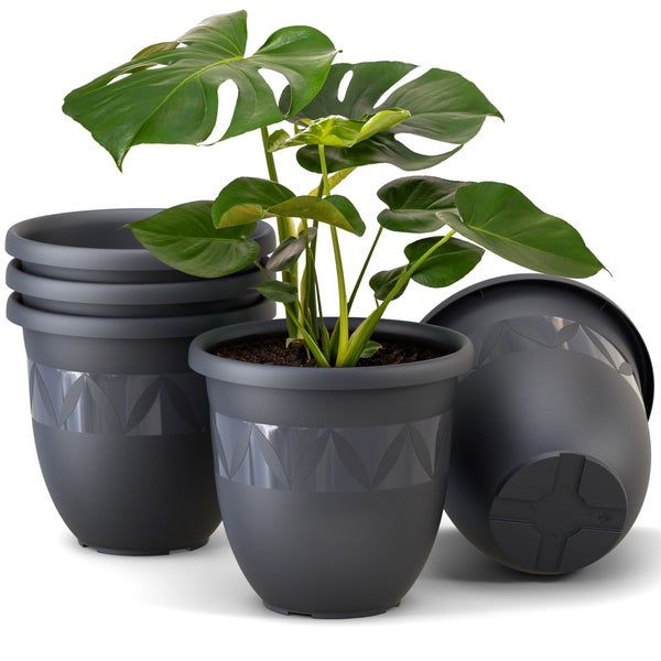 Plastard Übertopf 5er-Set Ø 40 x 35 cm – Anthrazit | Stilvolle Pflanzgefäße für Haus und Garten