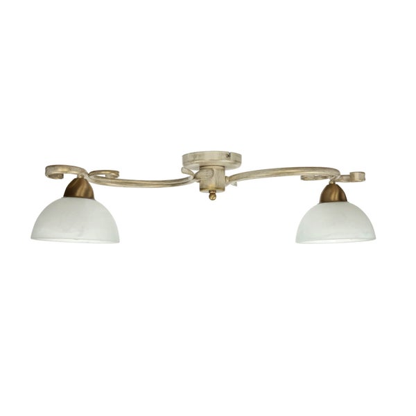 Deckenleuchte mit zwei Lampen und Glasschirmen