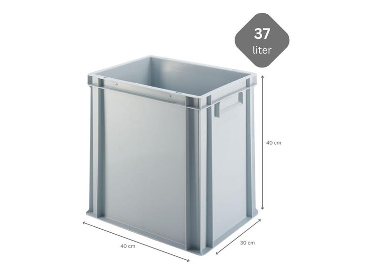 PROREGAL Eurobehälter mit Geschlossenem Griff HxBxT 40 x 30 x 40 cm 37 Liter Grau Eurobox Transportbox