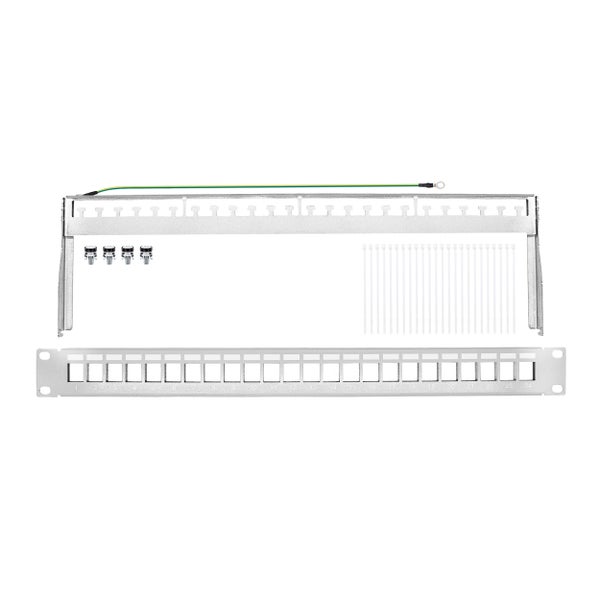 ProfiPatch Patchpanel Patchfeld 19 Zoll 24 Port Verteilerfeld für Keystone Module Rackeinbau 1HE grau