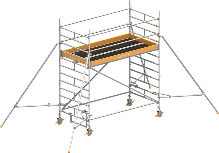 Layher Fahrgerüst mit Arbeitsplattform und Stützstreben