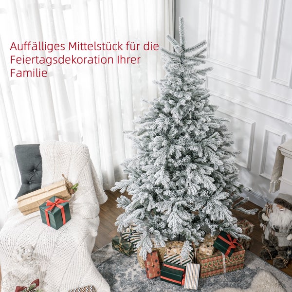 HOMCOM Künstlicher Weihnachtsbaum, 180 cm Christbaum mit 1321 Spitzen, Kunstschnee, klappbar Metallständer, für Weihnachten Deko, Grün