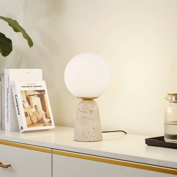 Lindby Tischlampe Kirstan (Modern) in Weiß aus Stein (1 flammig, E27) - Tischleuchte Schreibtischlampe Nachttischlampe Wohnzimmerleuchte