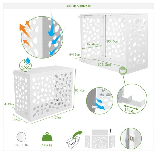 Aneto Sunny M Klimaanlagenverkleidung mit Maßangaben