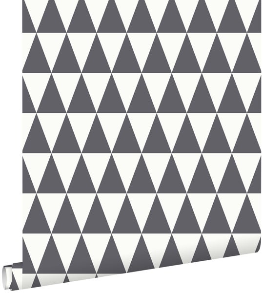 ESTAhome Tapete grafische, geometrische Dreiecke Dunkelgrau und Weiß - 53 cm x 10,05 m - 148672